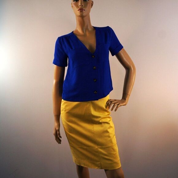 Monteau Los Angeles Womens Blouse Size S Royal Blue V Neck Buttoned Top - Picture 6 of 10